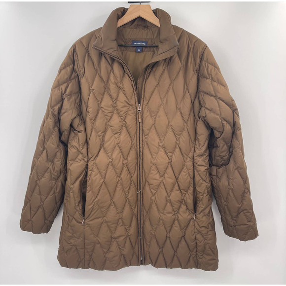 Lands’ End Goose Down Quilted Puffer Jacket Womens Sz 14/16 Brown Warm Winter - Picture 1 of 11